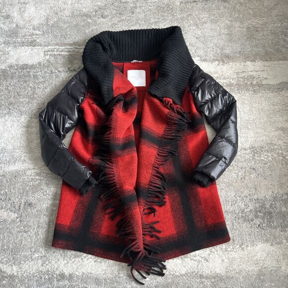 Sosken Jacket Womens Small Wool Blend Collared Buffalo Plaid Fringe Down Sleeves - Picture 12 of 12